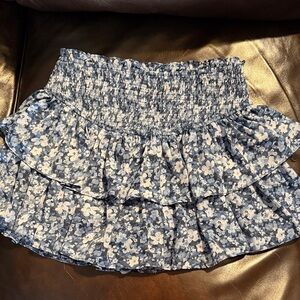 Mustard Seed Blue Floral Smocked Tiered Mini Skirt